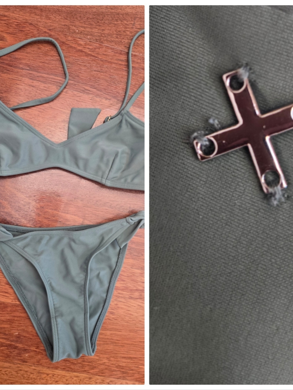 Nwot This Is FIRST BASE Army Green Tie Sport Bikini Xs